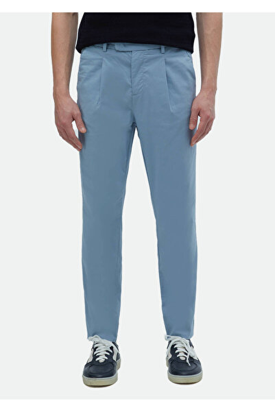 Ramsey Blue Regular Fit Casual Cotton Blended Trousers