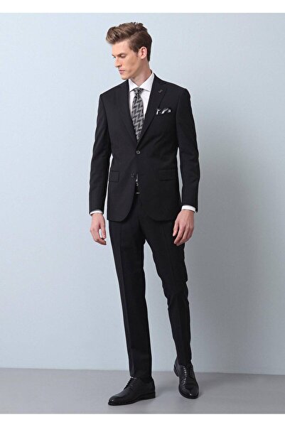 Ramsey Black Plain Thin&Taller Slim Fit 100% Wool Suit