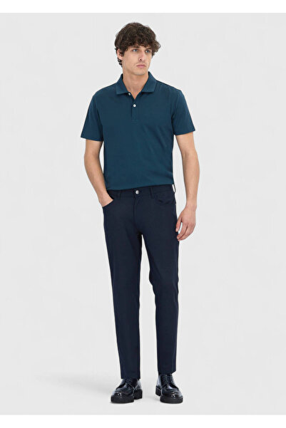 Ramsey Navy Blue Plain Woven Slim Fit Casual Trousers