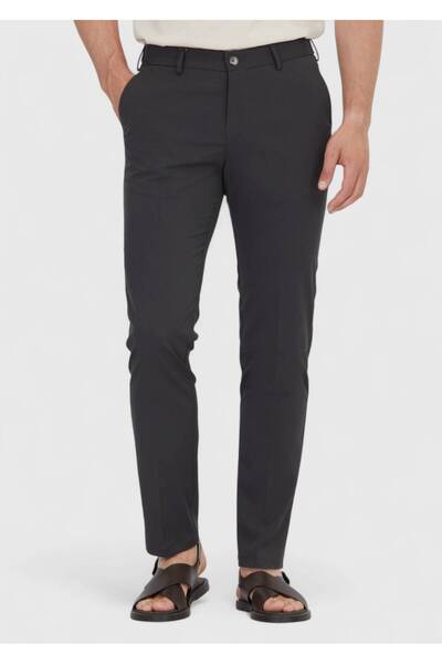 Ramsey Dark Gray Plain Woven Jogging Fit Casual Trousers