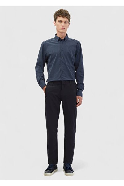 Ramsey Navy Blue Straight Knitted Jogging Fit Casual Trousers