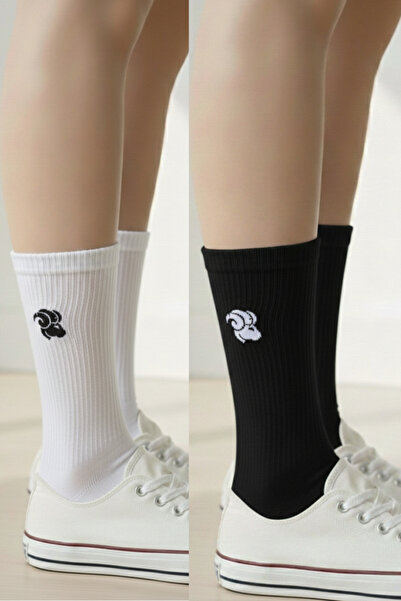 AYDK Set de șosete unisex, negru, alb, 2 perechi, Astrotex, casual, din bumba...