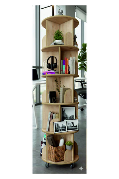 dedeler dekor 360° Dekoratif Döner Kitaplık -GERÇEK MDF LAM 5 Katlı/20 Raflı ...