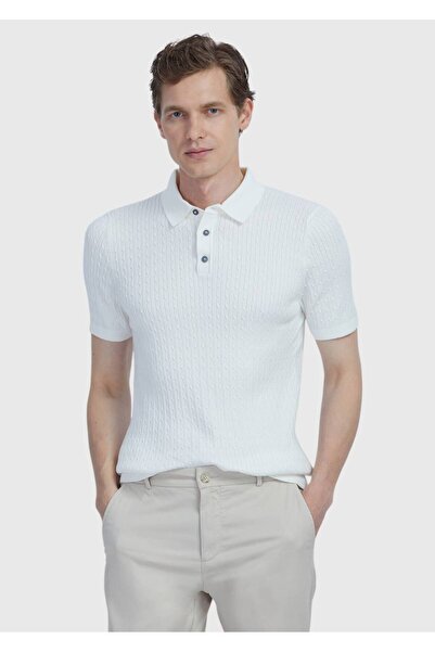 Ramsey White Polo Neck Jacquard Cotton Blended Knitwear