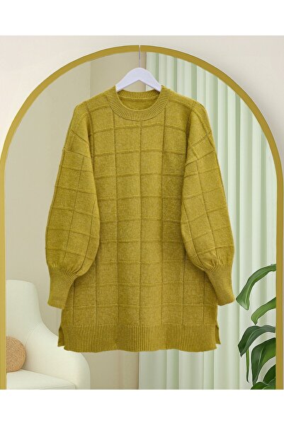 Modamorfo Μαλακό πλεκτό τούνικ με τετράγωνο σχέδιο - Πράσινο λαδί