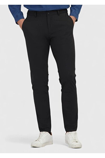 Ramsey Μαύρο ίσιο πλεκτό παντελόνι Jogging Fit Casual