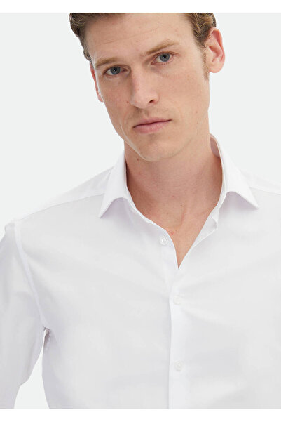 Ramsey Κλασικό λευκό βαμβακερό πουκάμισο με λεπτή εφαρμογή