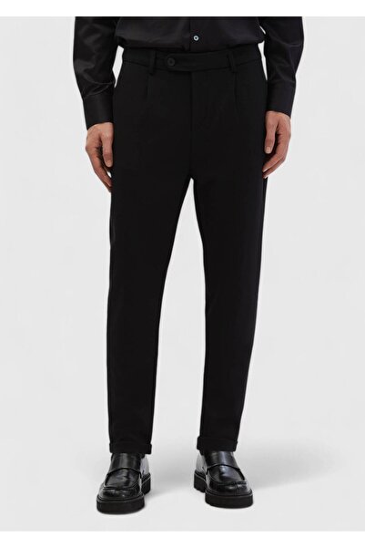 Ramsey Black Straight Knitted Regular Fit Casual Trousers