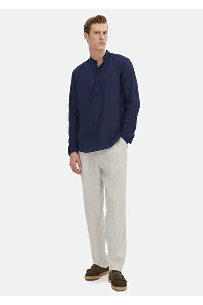 Ramsey Πουκάμισο Navy Blue Regular Fit Casual 100% βαμβακερό υφαντό