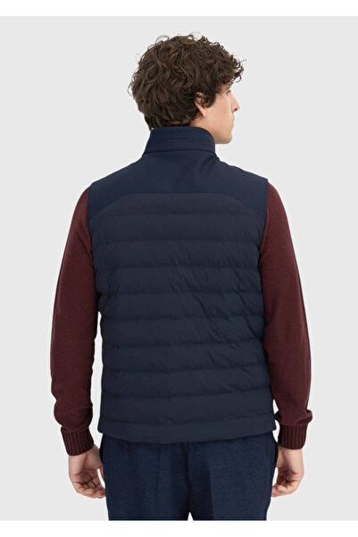 Ramsey Navy Blue Regular Fit Stand Collar Casual Woven Sports Vest