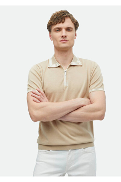 Ramsey Μπεζ Πόλο Λαιμόκοψη Απλό Πλεκτό 100% Βαμβάκι