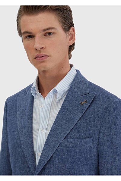 Ramsey Light Indigo Plain Shirt Shoulder Slim Fit Linen Blend Jacket