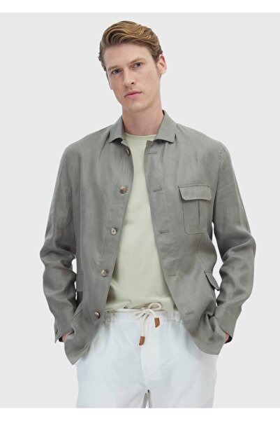 Ramsey Khaki Straight Casual Fit Cotton Blended Jacket