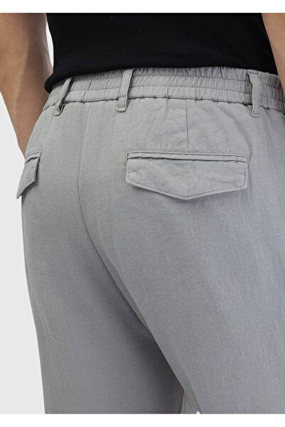 Ramsey Gray Plain Woven Jogging Fit Casual 100% Linen Trousers