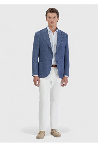 Ramsey Light Indigo Plain Shirt Shoulder Slim Fit Linen Blend Jacket