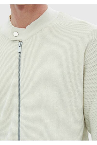 Ramsey Crew Neck Stone Colored Plain Knit Cardigan