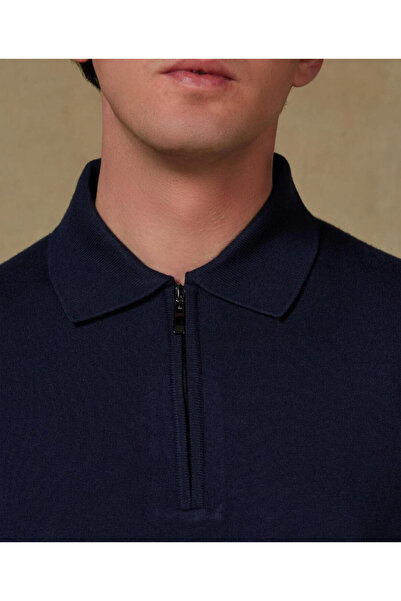 Abbate Velo Knitted Fabric Rayon Blended Modern Fit Black Mock Neck Men's Plain Knitwear