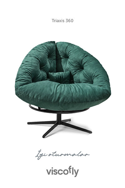 Viscofly Triaxis 360° Döner Berjer –tekli Koltuk - 92×78×92 cm, Metal Ayak, Silinebilir Kumaş Yeşil