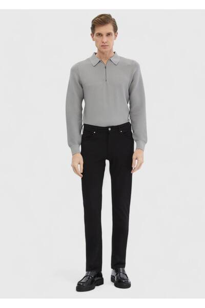 Ramsey بنطلون محبوك كاجوال أسود بقصة ضيقة