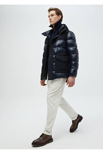 Ramsey Lacivert Regular Fit Kapüşonlu Casual Dokuma Kaban