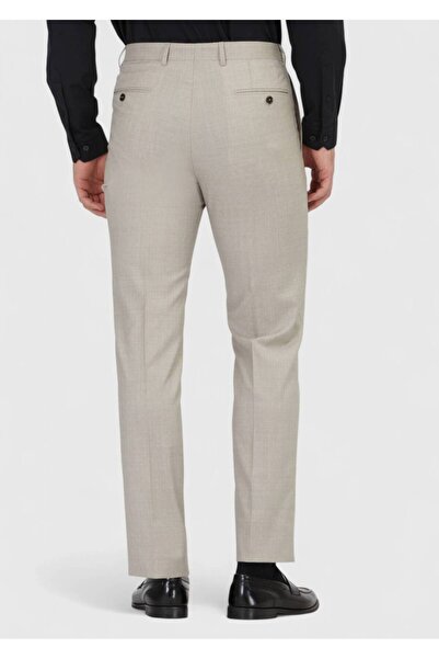 Ramsey Ανοιχτό καφέ ίσιο υφαντό κλασικό παντελόνι 100% μαλλί