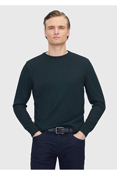 Ramsey Πράσινο πουλόβερ με λαιμόκοψη από μασίφ πλεκτό μάλλινο πλεκτό πουλόβερ