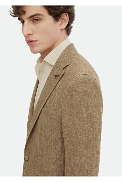 Ramsey 100% Linen Slim Fit Mink Patterned Shirt Jacket