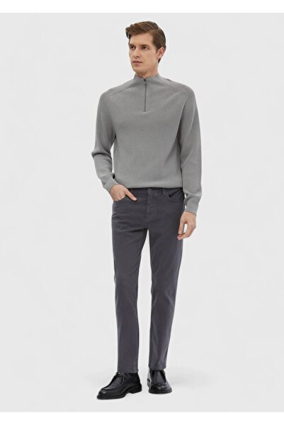 Ramsey Σκούρο γκρι ίσιο υφαντό παντελόνι με λεπτή εφαρμογή casual βαμβακερό ανάμεικτο