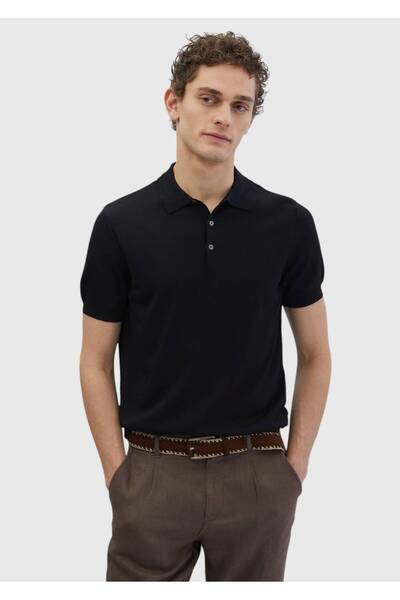 Ramsey Tricotaj tricotat simplu cu gât polo negru