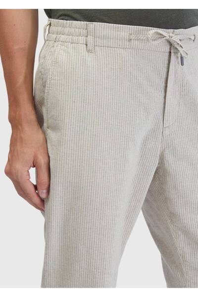Ramsey Μπεζ ριγέ υφαντό Jogging Fit Casual βαμβακερό παντελόνι