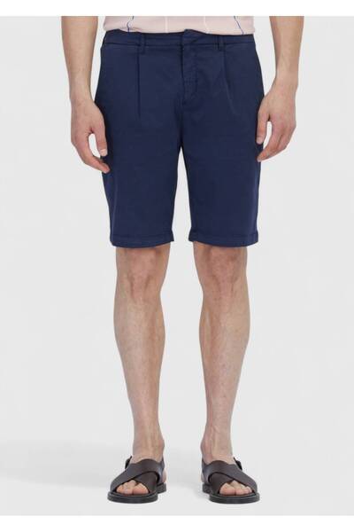 Ramsey Navy Blue Plain Woven Regular Fit Casual Cotton Blended Bermuda