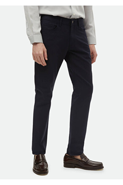 Ramsey Navy Blue Regular Fit Plain Woven Cotton Blended Casual Trousers