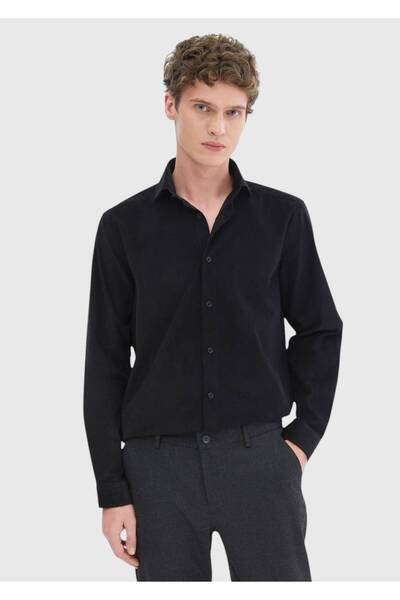 Ramsey Чорна пряма повсякденна сорочка з кашеміру, 100% бавовна