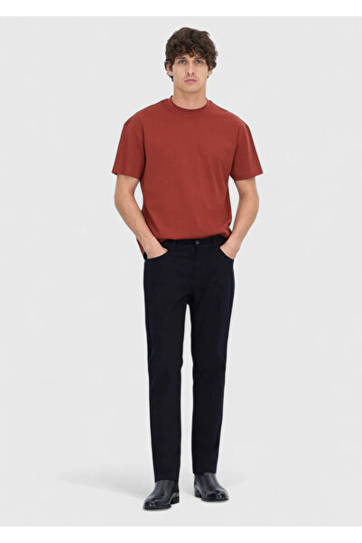 Ramsey Navy Blue Plain Woven Slim Fit Casual Cotton Blended Trousers