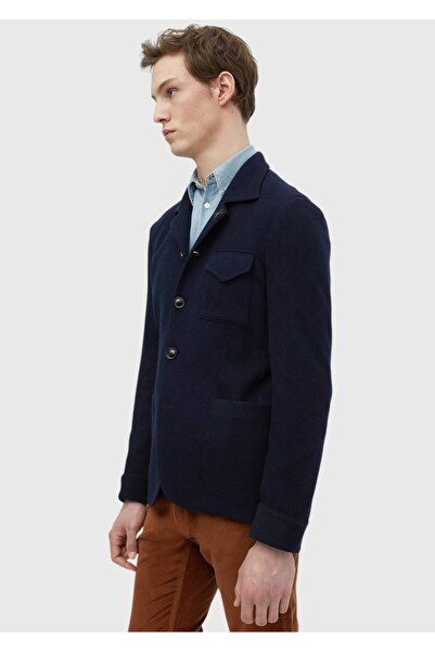 Ramsey Navy Plain Shirt Shoulder Slim Fit 100% Wool Knitted Jacket