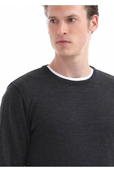 Ramsey Антрацитовий велосипедний комір, прямий в'язка, 100% вовняний трикотажний светр