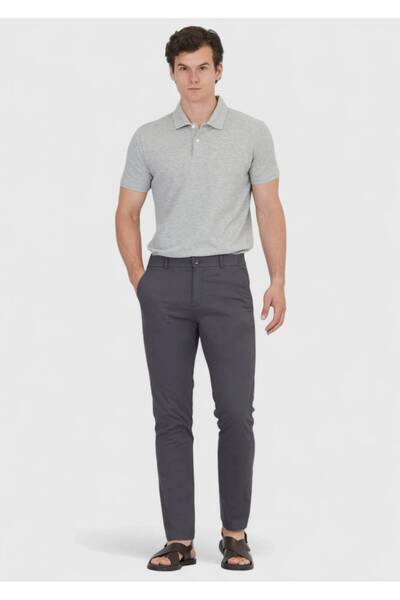 Ramsey Anthracite Plain Woven Jogging Fit Casual Cotton Blend Trousers