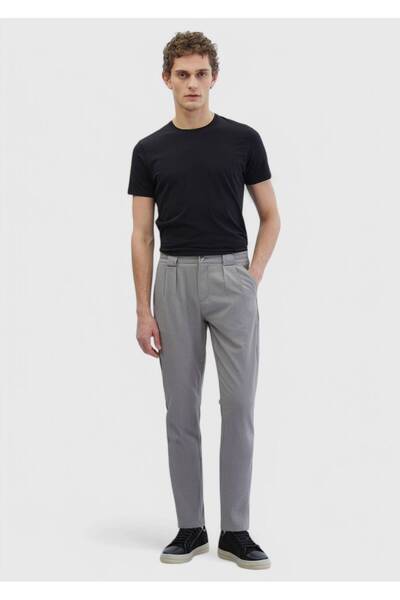 Ramsey Γκρι ριγέ υφαντό παντελόνι Jogging Fit Casual