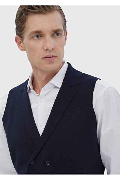 Ramsey Navy Blue Plain Knit Knitwear Vest