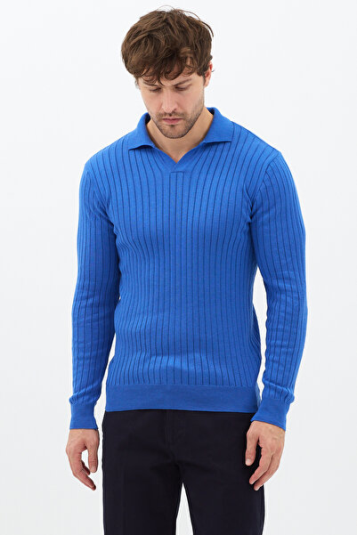 COOL TARZ Saks Men's Polo Neck Ribbed Knitwear Sweater