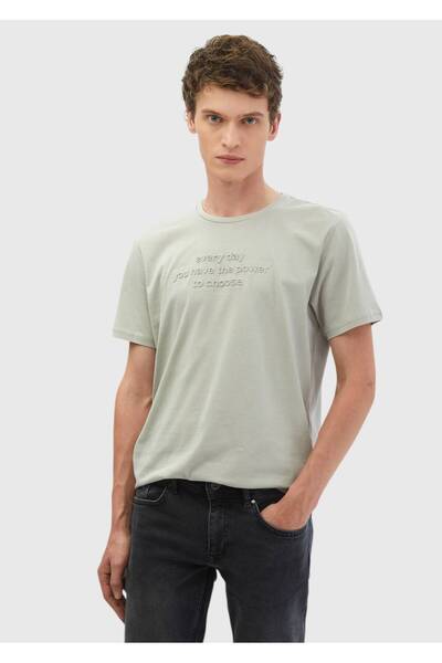 Ramsey Light Gray Printed Crew Neck 100% Cotton T-Shirt