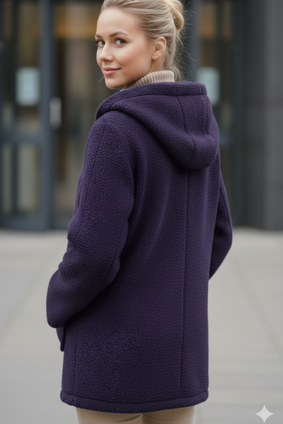 Chiccy Italian Purple K cu glugă Jachetă casual Buklet O supradimensionat cu mânecă lungă și buzunar cu fermoar 75 80