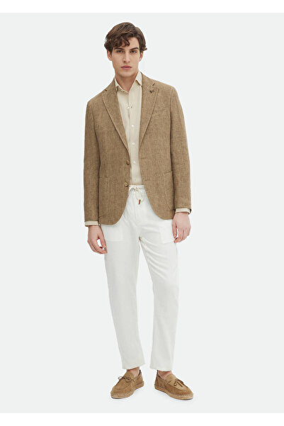 Ramsey 100% Linen Slim Fit Mink Patterned Shirt Jacket