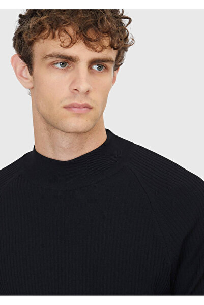 Ramsey Black Half Turtleneck Ribbed Knitwear Sweater