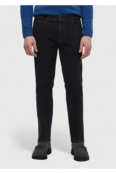 Ramsey Μαύρο ίσιο παντελόνι με λεπτή εφαρμογή τζιν βαμβακερό μείγμα
