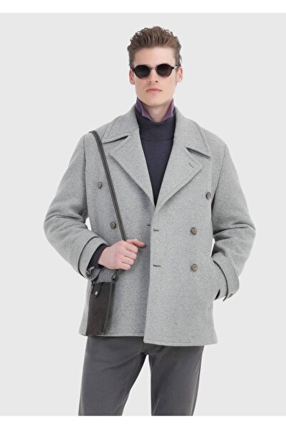 Ramsey Gray Slim Fit Double Breasted Collar Casual Knitted Coat