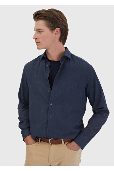 Ramsey Cămașă casual țesută, 100% bumbac, cu imprimeu albastru bleumarin