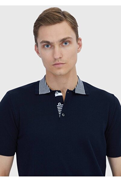Ramsey Μπλουζάκι Navy Blue Plain Polo Neck 100% βαμβακερό