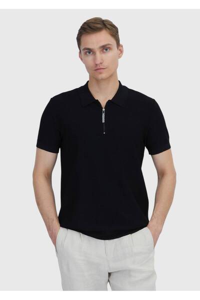 Ramsey Tricotaj jacquard cu gât polo negru