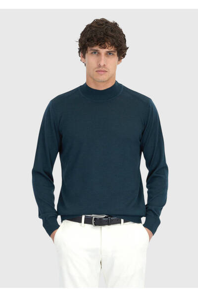 Ramsey Pulover din tricot din amestec de lână cu tricotat simplu Petrol Bato